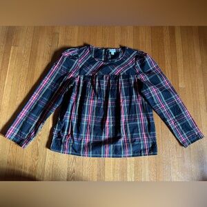 J. Crew Factory Tartan Puff-sleeve Top, Size M